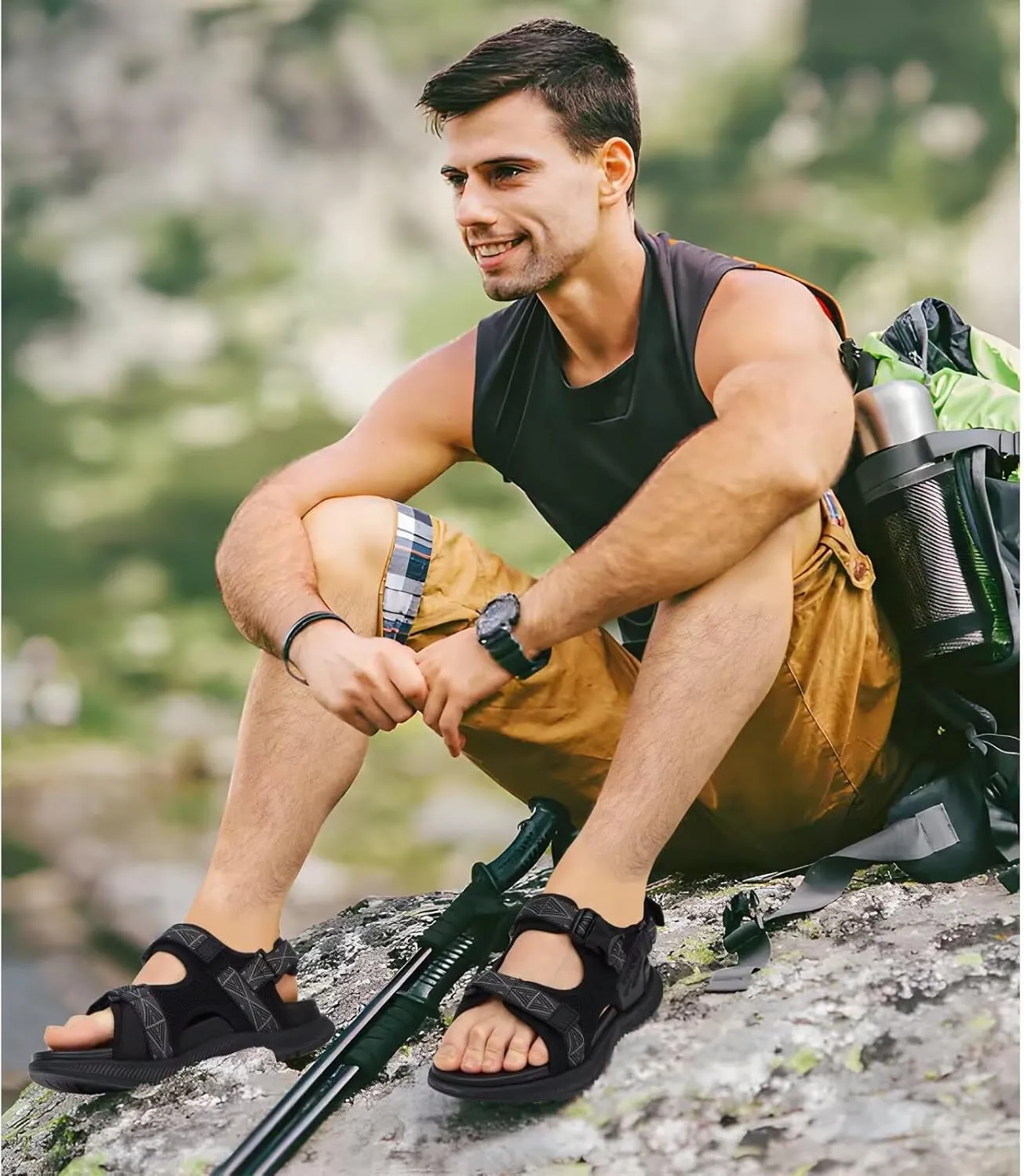 ONCAI Hiking Sandals for Men Arch Support Walking Breathable Mesh Beach Sandalias and Orthopedic Man Recovery Sports Sandles with Adjustable Strap