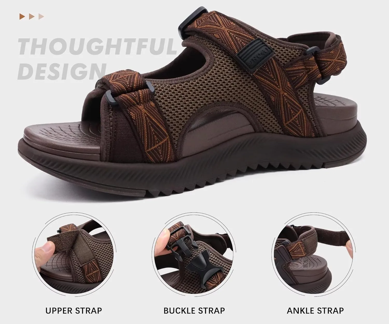ONCAI Hiking Sandals for Men Arch Support Walking Breathable Mesh Beach Sandalias and Orthopedic Man Recovery Sports Sandles with Adjustable Strap