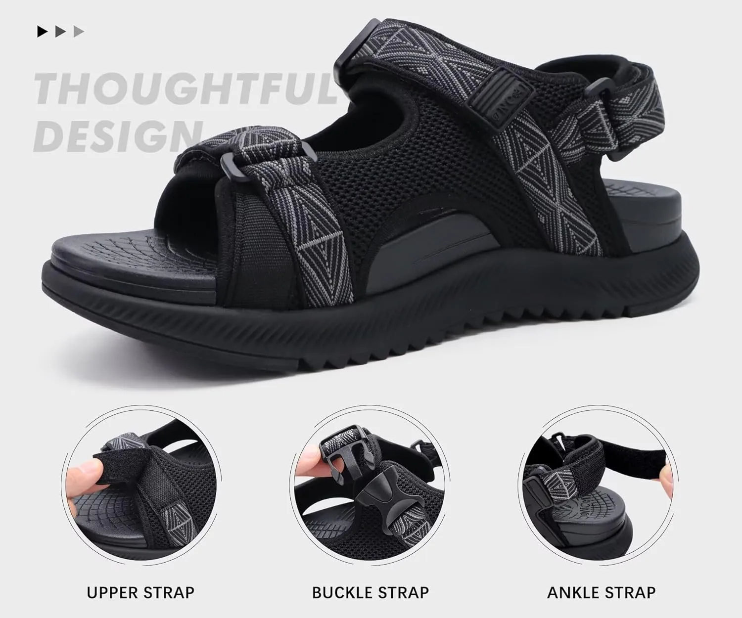 ONCAI Hiking Sandals for Men Arch Support Walking Breathable Mesh Beach Sandalias and Orthopedic Man Recovery Sports Sandles with Adjustable Strap
