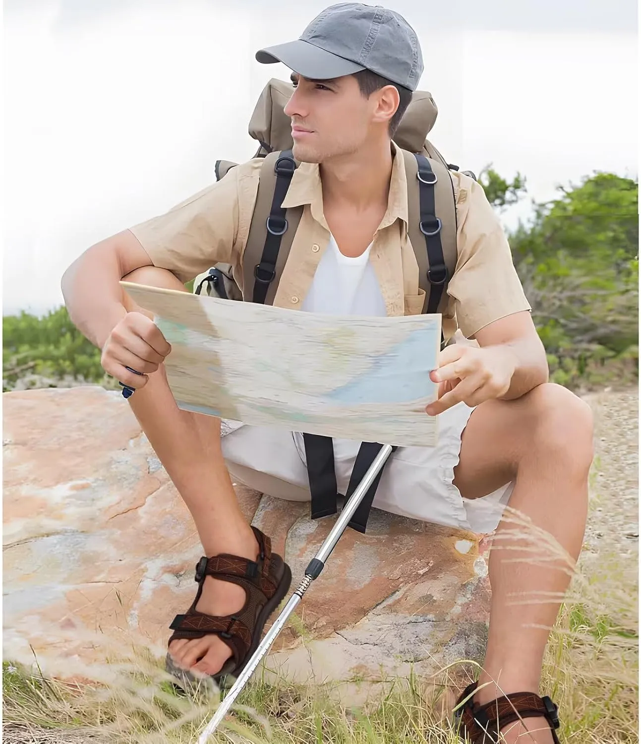 ONCAI Hiking Sandals for Men Arch Support Walking Breathable Mesh Beach Sandalias and Orthopedic Man Recovery Sports Sandles with Adjustable Strap