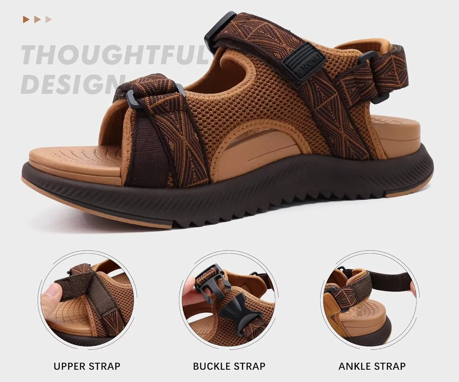 ONCAI Hiking Sandals for Men Arch Support Walking Breathable Mesh Beach Sandalias and Orthopedic Man Recovery Sports Sandles with Adjustable Strap