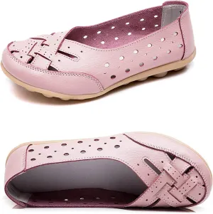 Owlkay Shoes for Women Slip Ons, Casual Orthopedic Loafers for Women, All-Match Hollow Leather Comfortable Practical Daily Flat