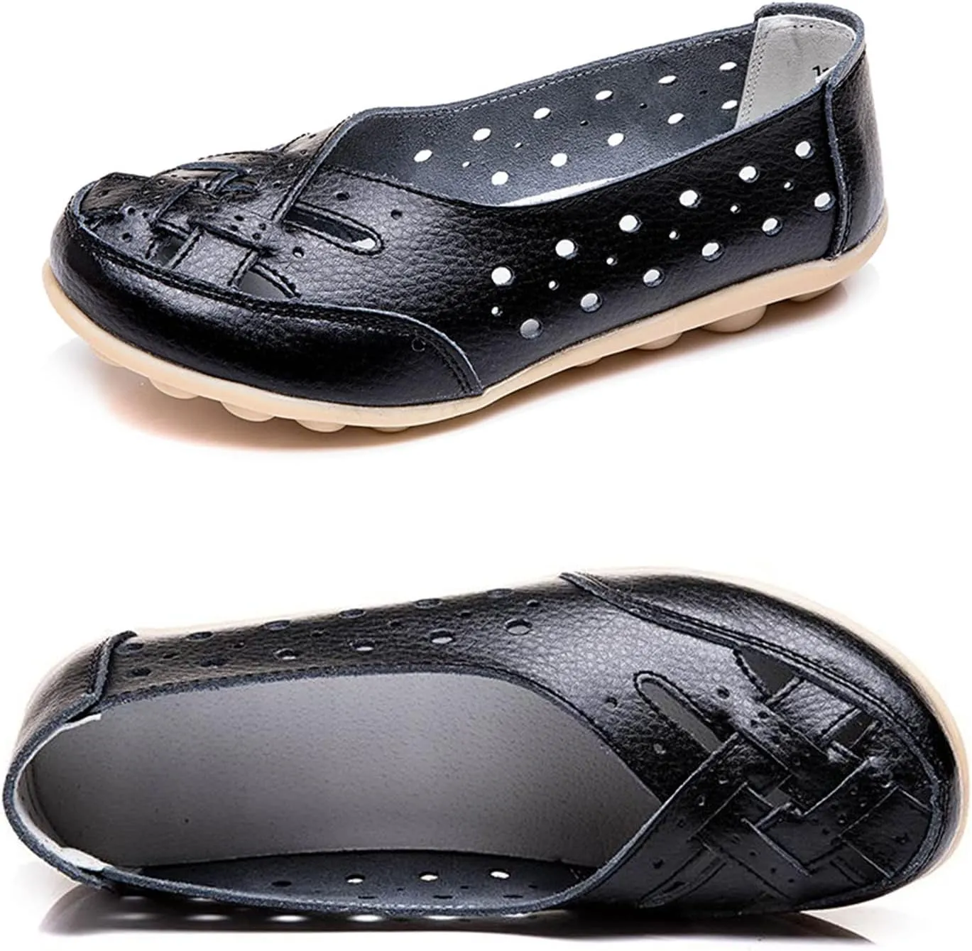 Owlkay Shoes for Women Slip Ons, Casual Orthopedic Loafers for Women, All-Match Hollow Leather Comfortable Practical Daily Flat