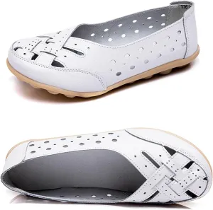Owlkay Shoes for Women Slip Ons, Casual Orthopedic Loafers for Women, All-Match Hollow Leather Comfortable Practical Daily Flat
