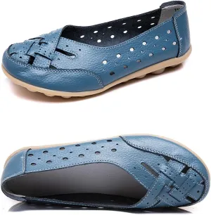 Owlkay Shoes for Women Slip Ons, Casual Orthopedic Loafers for Women, All-Match Hollow Leather Comfortable Practical Daily Flat