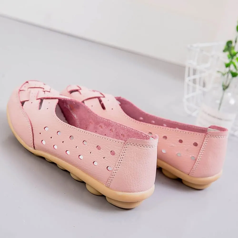 Owlkay Shoes for Women Slip Ons, Casual Orthopedic Loafers for Women, All-Match Hollow Leather Comfortable Practical Daily Flat