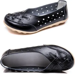 Owlkay Shoes for Women Slip Ons, Casual Orthopedic Loafers for Women, All-Match Hollow Leather Comfortable Practical Daily Flat