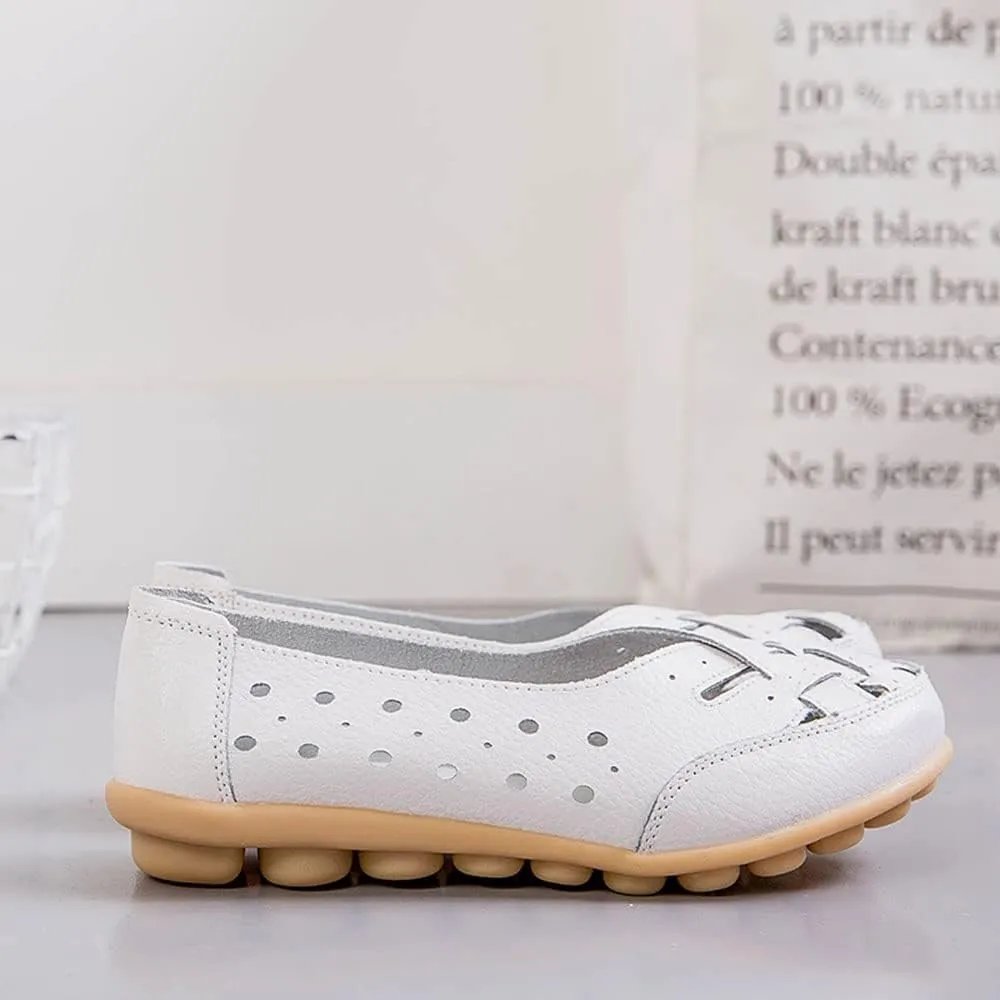 Owlkay Shoes for Women Slip Ons, Casual Orthopedic Loafers for Women, All-Match Hollow Leather Comfortable Practical Daily Flat