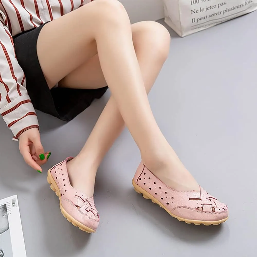 Owlkay Shoes for Women Slip Ons, Casual Orthopedic Loafers for Women, All-Match Hollow Leather Comfortable Practical Daily Flat