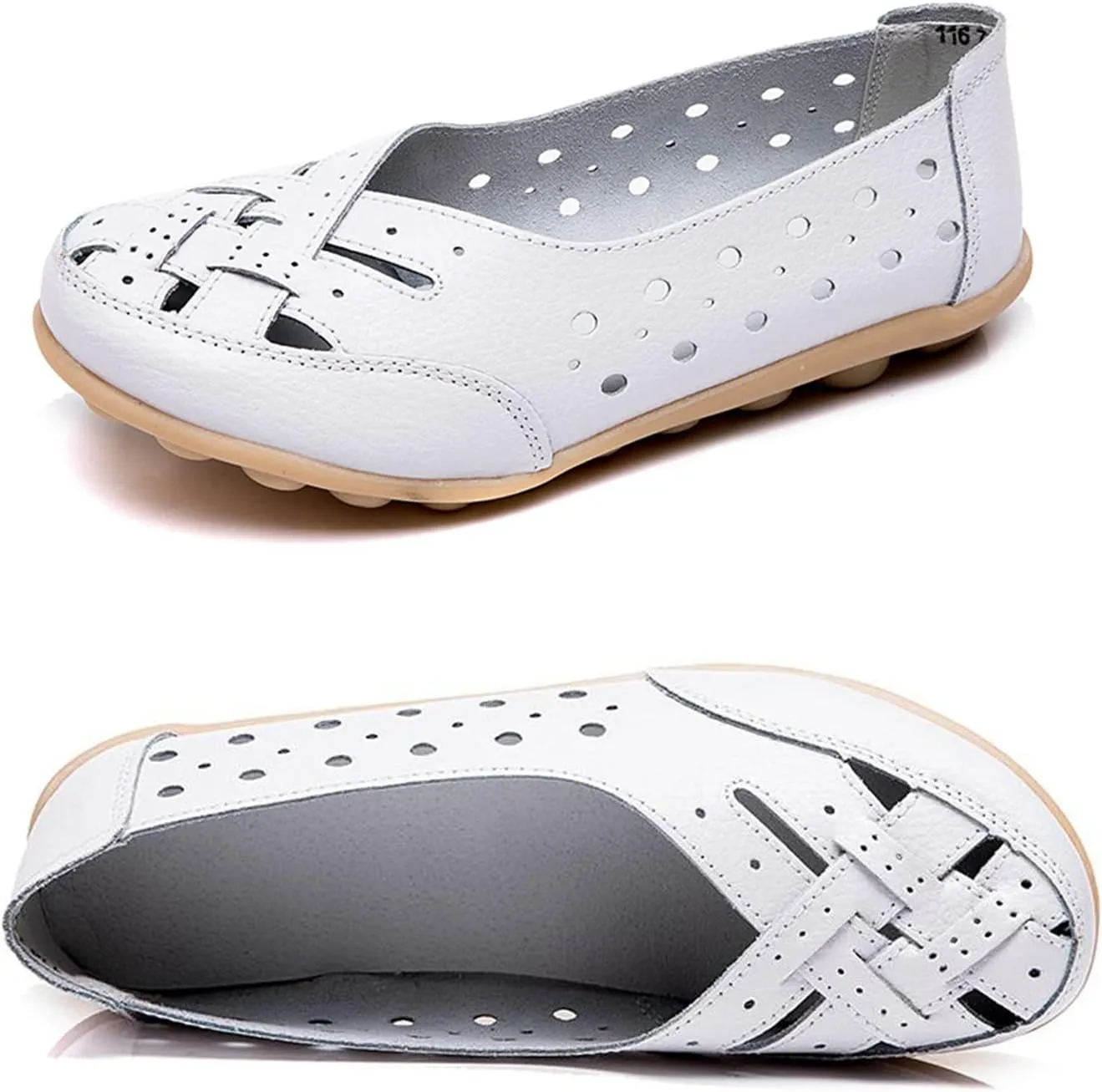 Owlkay Shoes for Women Slip Ons, Casual Orthopedic Loafers for Women, All-Match Hollow Leather Comfortable Practical Daily Flat