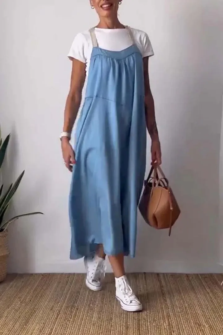 Owronline - Women's Simple Cotton And Linen Suspender Dress