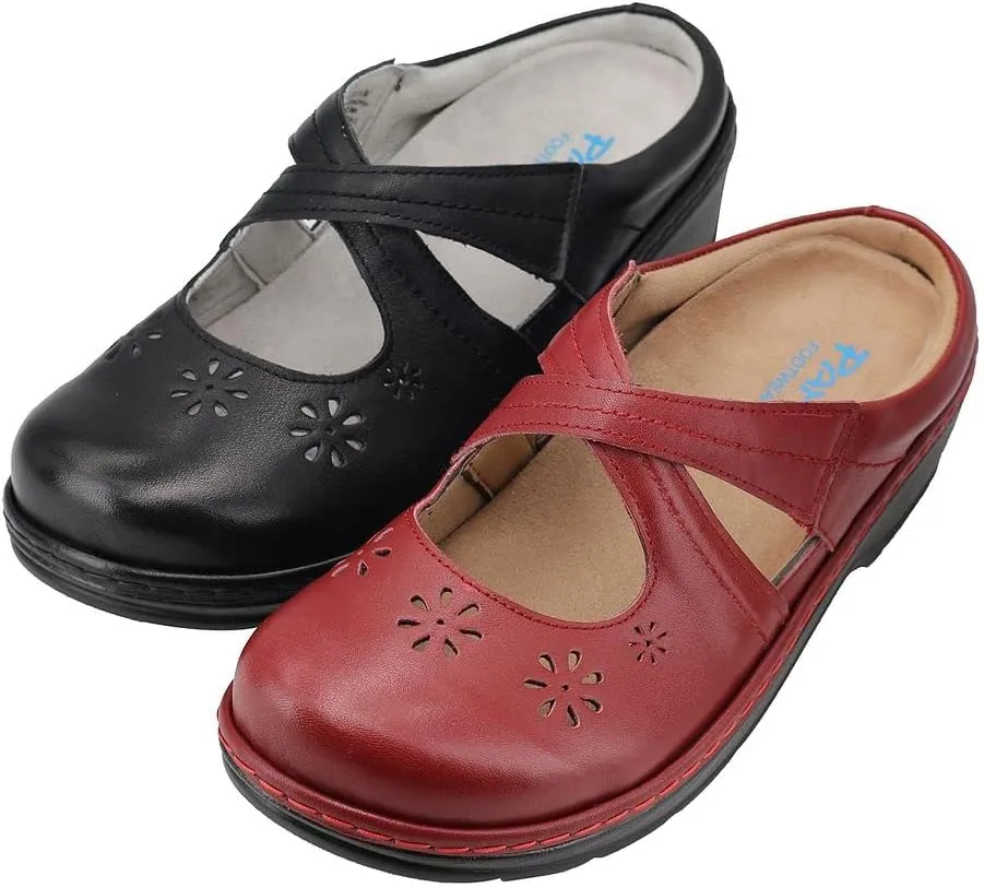 PAMIR Women's Mary Jane Clogs and Mules Leather Shoes with Arch Support