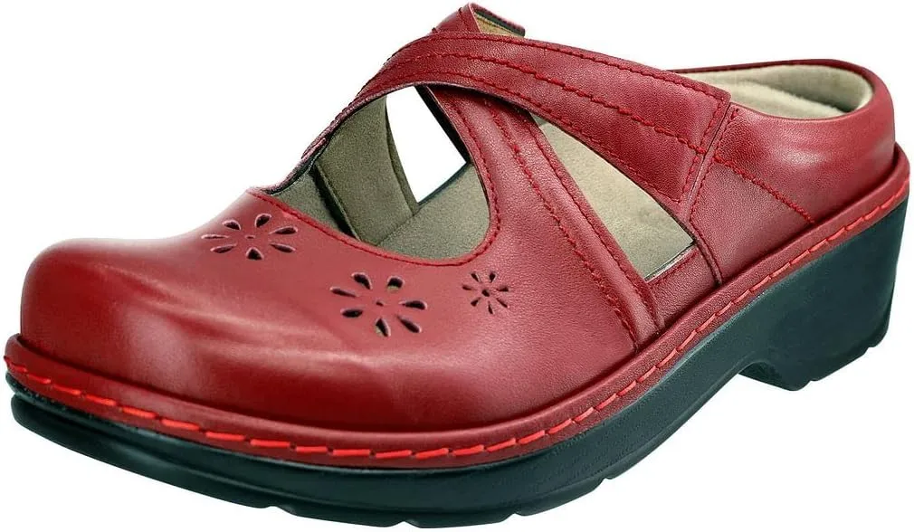 PAMIR Women's Mary Jane Clogs and Mules Leather Shoes with Arch Support