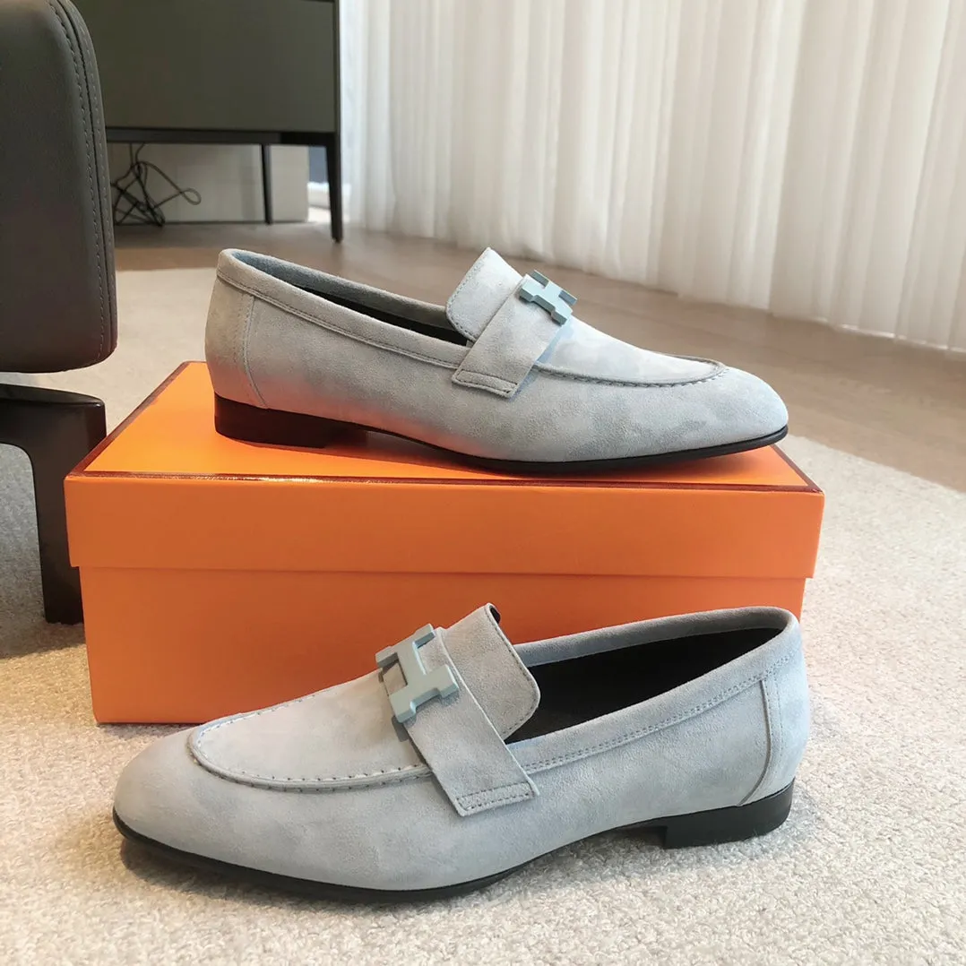 Paris Loafer Baby Blue Suede Calfskin With Signature Buckle 509349