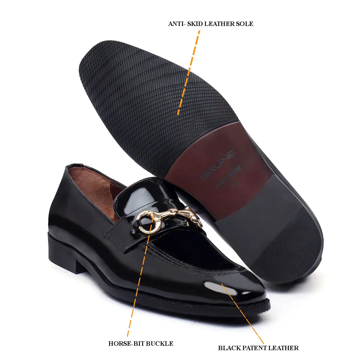 Patent Black Leather Horse-bit Penny Loafers