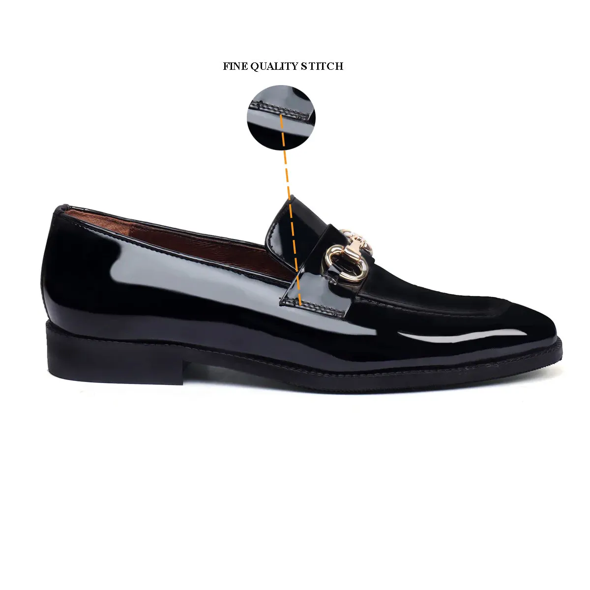Patent Black Leather Horse-bit Penny Loafers