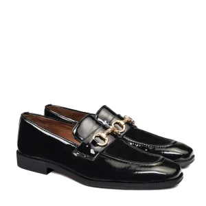 Patent Black Leather Horse-bit Penny Loafers