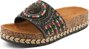PATRIZIA Women's SWIRLA Multicolor Beaded One-Band Slide Cork Wedge Sandals