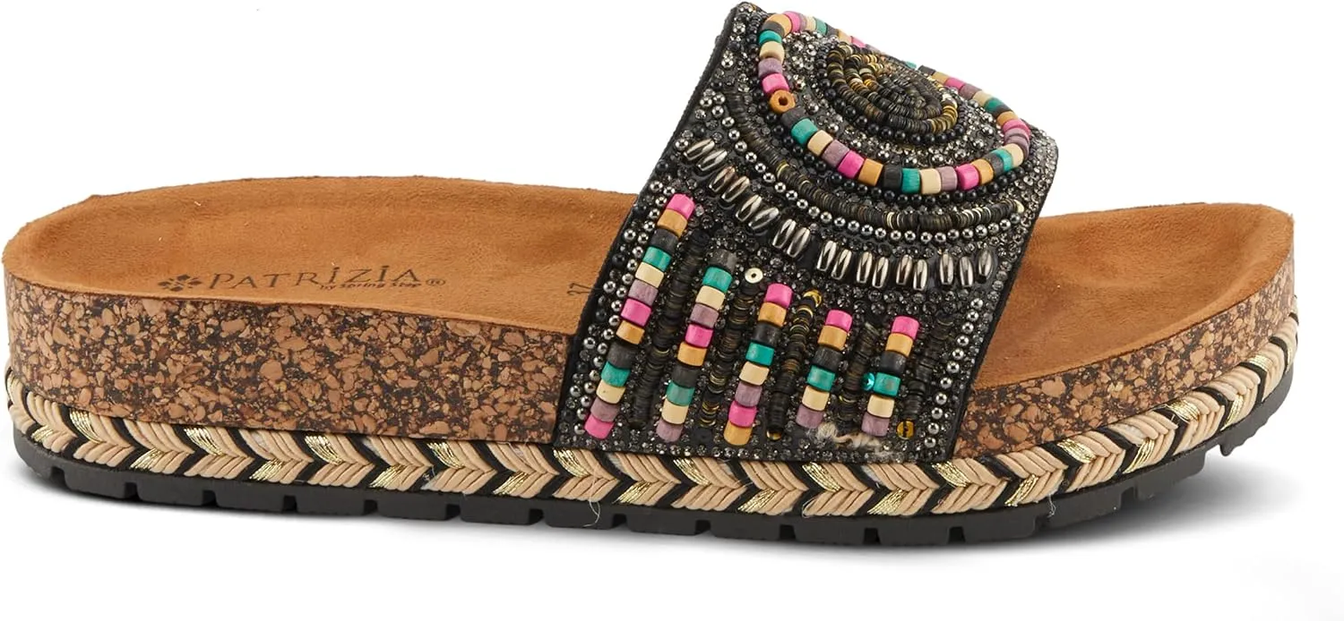PATRIZIA Women's SWIRLA Multicolor Beaded One-Band Slide Cork Wedge Sandals