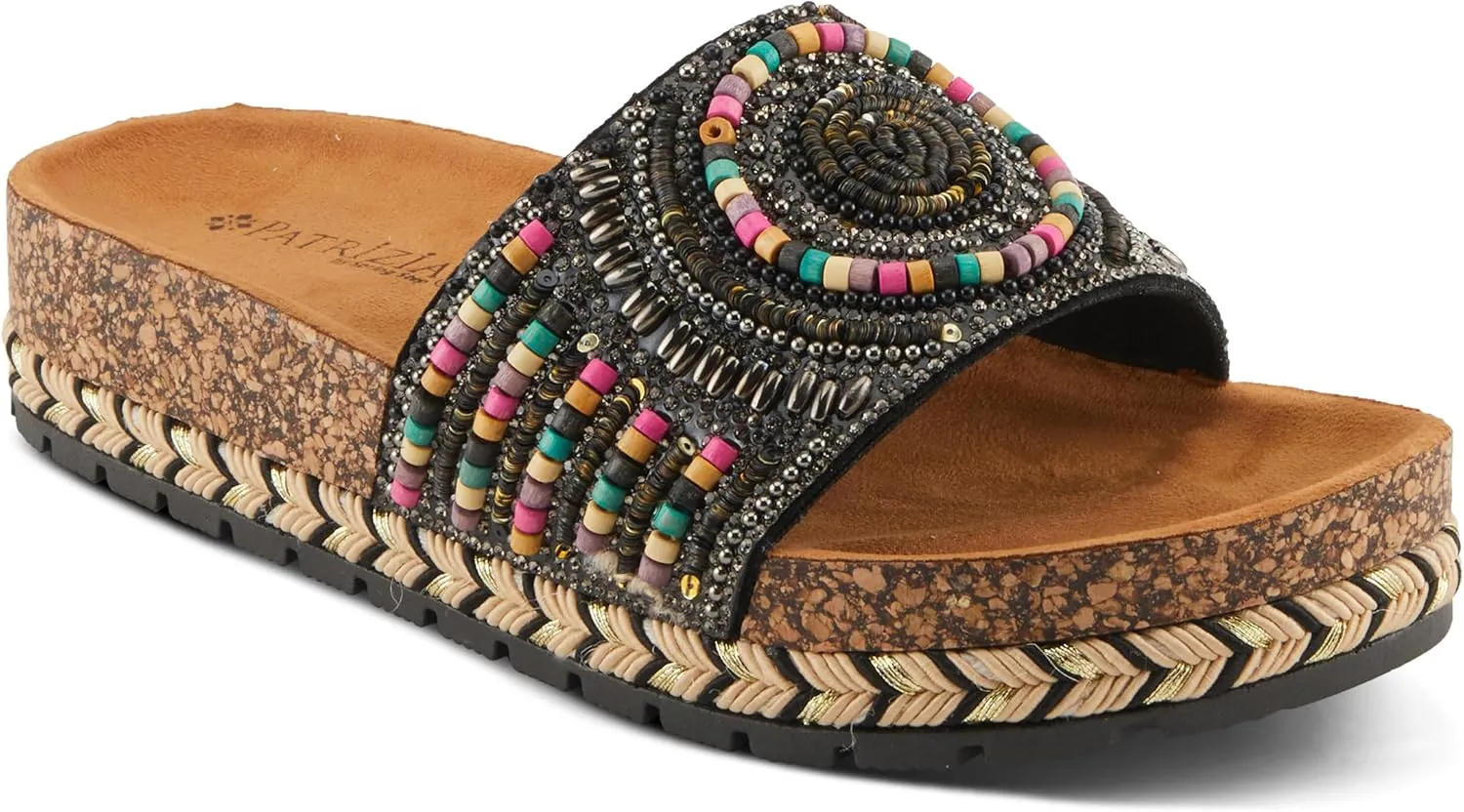 PATRIZIA Women's SWIRLA Multicolor Beaded One-Band Slide Cork Wedge Sandals
