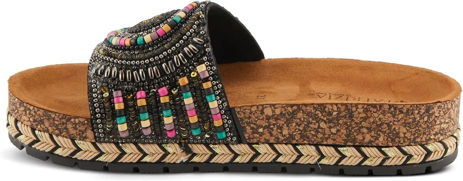 PATRIZIA Women's SWIRLA Multicolor Beaded One-Band Slide Cork Wedge Sandals