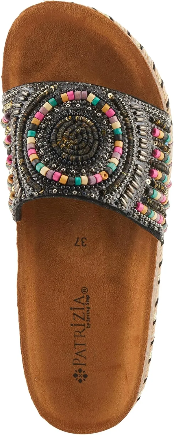 PATRIZIA Women's SWIRLA Multicolor Beaded One-Band Slide Cork Wedge Sandals