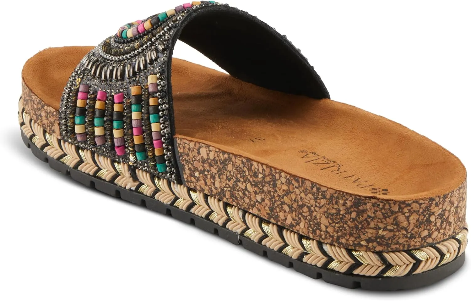 PATRIZIA Women's SWIRLA Multicolor Beaded One-Band Slide Cork Wedge Sandals
