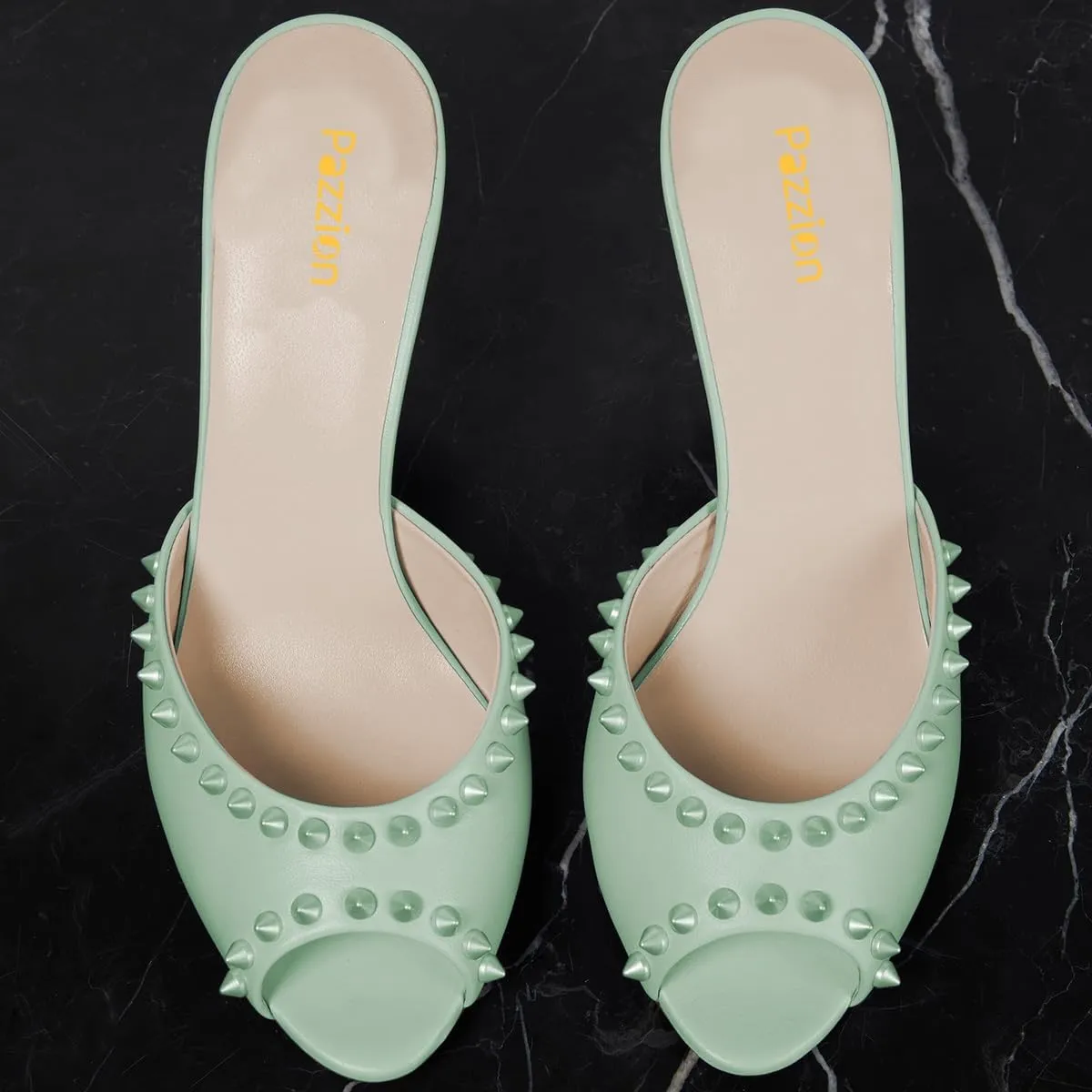 Pazzion Women Chic Studs Macaron Color Sandals High Heels Sexy Peep Toe Mules Slip On Stylish Event Club Shoes Size 4-16 US