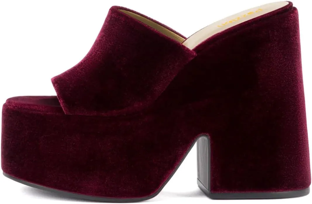 Pazzion Women Chunky Platform High Heeled Sandals Slip On Open Toe Block Heel Slides Mules Comfy Daily Casual Shopping Shoes Size 4-16 US