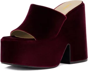 Pazzion Women Chunky Platform High Heeled Sandals Slip On Open Toe Block Heel Slides Mules Comfy Daily Casual Shopping Shoes Size 4-16 US