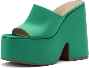 Pazzion Women Chunky Platform High Heeled Sandals Slip On Open Toe Block Heel Slides Mules Comfy Daily Casual Shopping Shoes Size 4-16 US