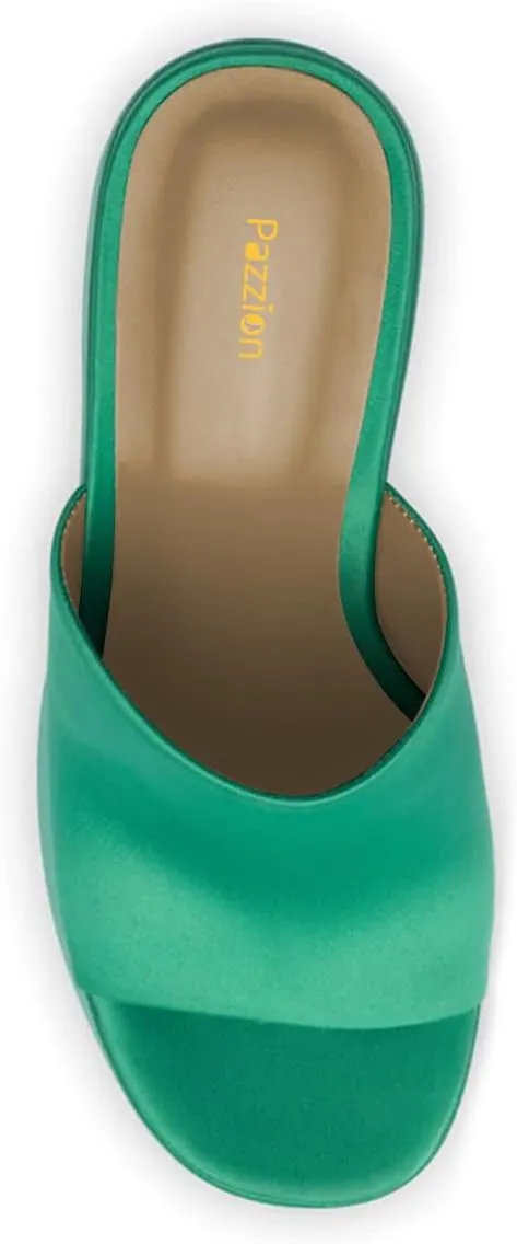 Pazzion Women Chunky Platform High Heeled Sandals Slip On Open Toe Block Heel Slides Mules Comfy Daily Casual Shopping Shoes Size 4-16 US