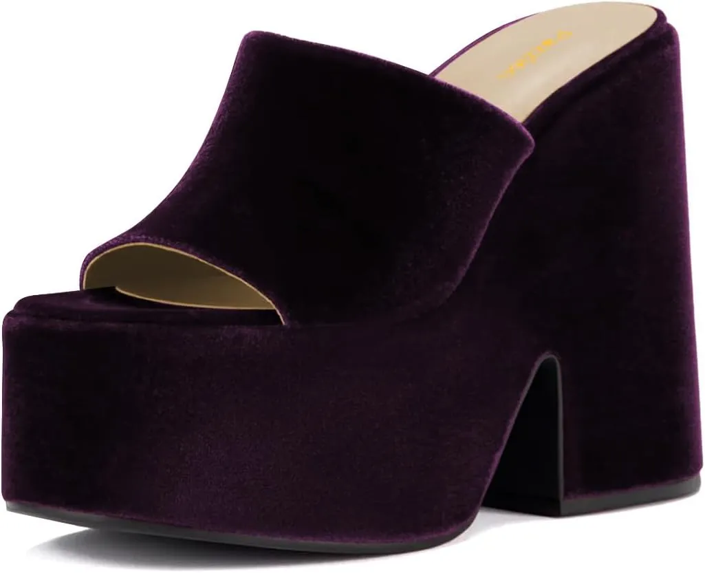 Pazzion Women Chunky Platform High Heeled Sandals Slip On Open Toe Block Heel Slides Mules Comfy Daily Casual Shopping Shoes Size 4-16 US