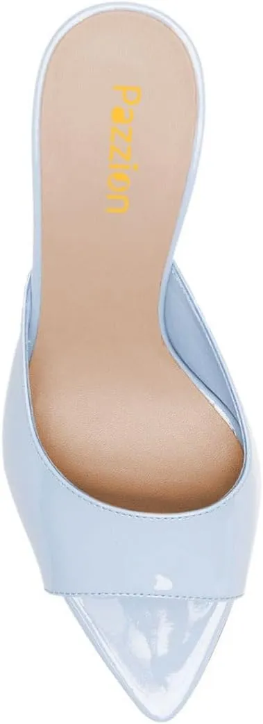 Pazzion Women Classic Pointed Open Toe High Heel Mules Slip On Stiletto Heels Slides Sandals Versatile Leisure Shopping Shoes Size 4-16 US