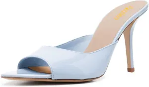 Pazzion Women Classic Pointed Open Toe High Heel Mules Slip On Stiletto Heels Slides Sandals Versatile Leisure Shopping Shoes Size 4-16 US