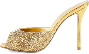 Pazzion Women Crystal Peep Toe High Heel Slides Sandals Sparkling Slip On Mules Summer Party Shoes Size 4-16 US