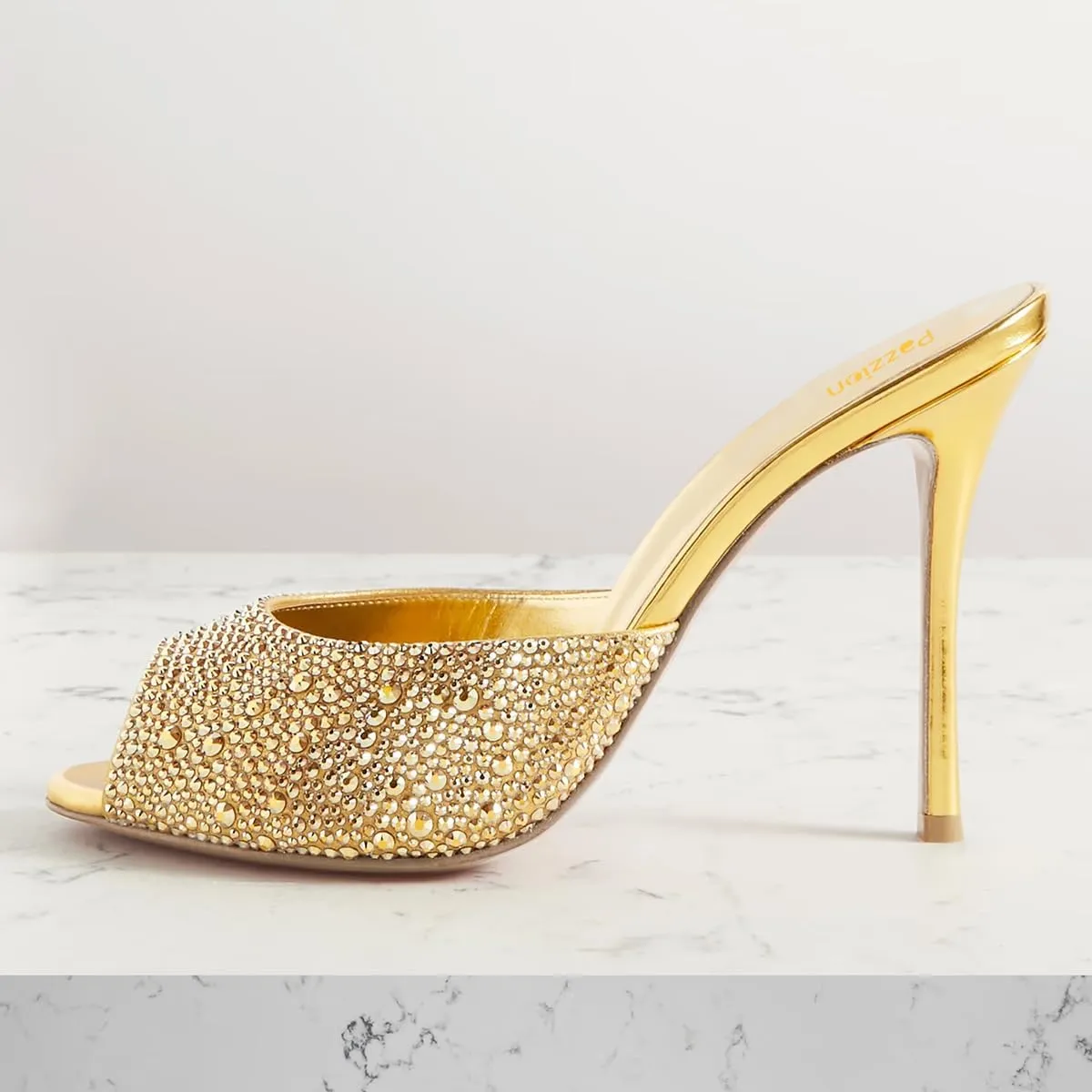 Pazzion Women Crystal Peep Toe High Heel Slides Sandals Sparkling Slip On Mules Summer Party Shoes Size 4-16 US