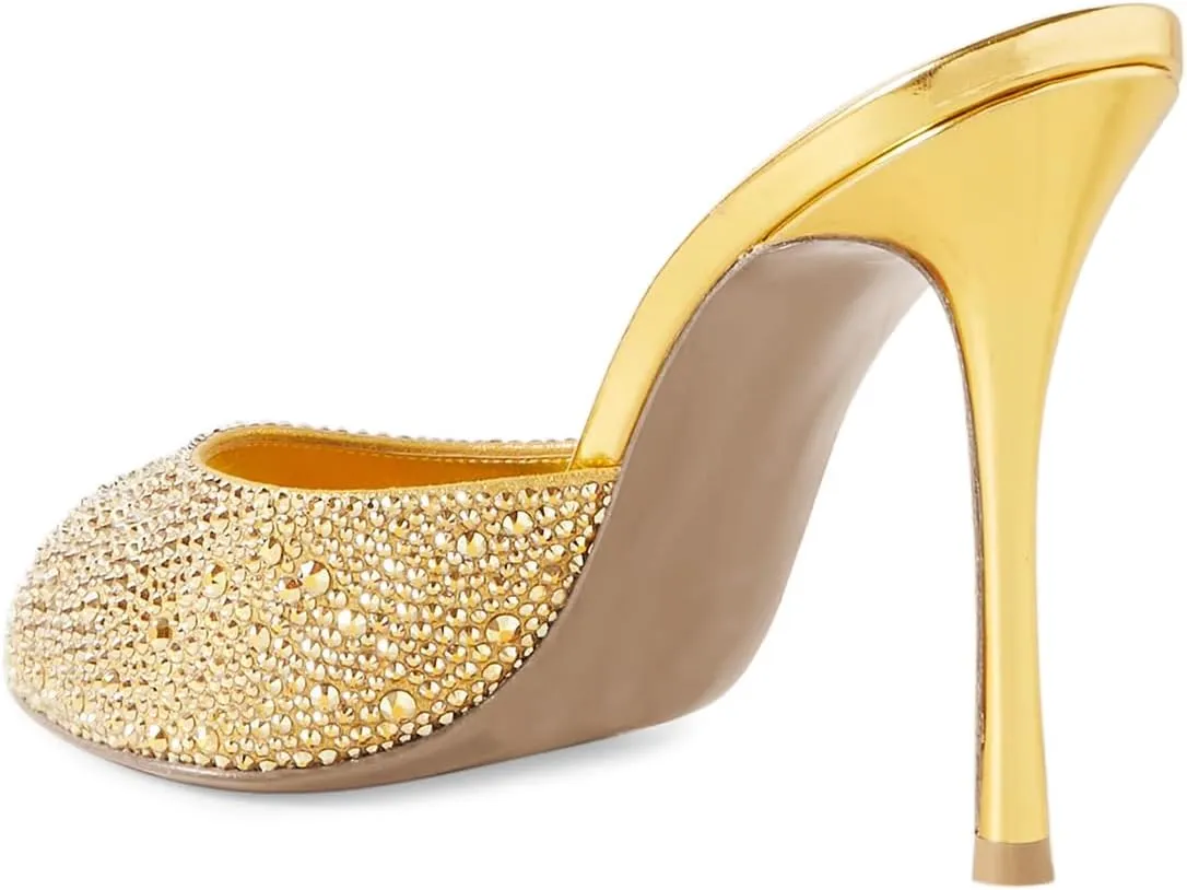 Pazzion Women Crystal Peep Toe High Heel Slides Sandals Sparkling Slip On Mules Summer Party Shoes Size 4-16 US