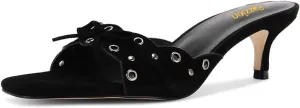 Pazzion Women Cute Kitten Heel Open Square Toe Mules Bows Low Heel Slip On Slides Sandals Daily Walking Dressy Shoes Size 4-16 US