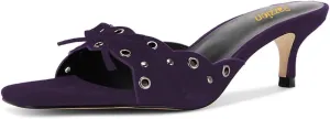 Pazzion Women Cute Kitten Heel Open Square Toe Mules Bows Low Heel Slip On Slides Sandals Daily Walking Dressy Shoes Size 4-16 US