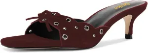Pazzion Women Cute Kitten Heel Open Square Toe Mules Bows Low Heel Slip On Slides Sandals Daily Walking Dressy Shoes Size 4-16 US