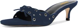 Pazzion Women Cute Kitten Heel Open Square Toe Mules Bows Low Heel Slip On Slides Sandals Daily Walking Dressy Shoes Size 4-16 US