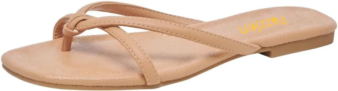 Pazzion Women Square Open Toe Flats Sandals Slip On Backless Flip Flops Dressy Beach Daily Slides Shoes Size 4-16 US