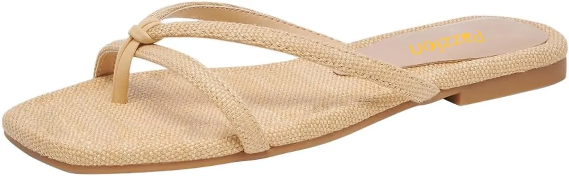 Pazzion Women Square Open Toe Flats Sandals Slip On Backless Flip Flops Dressy Beach Daily Slides Shoes Size 4-16 US