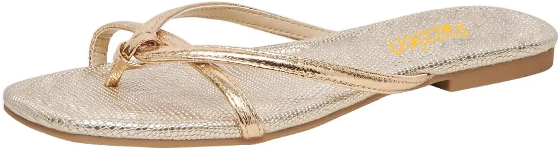 Pazzion Women Square Open Toe Flats Sandals Slip On Backless Flip Flops Dressy Beach Daily Slides Shoes Size 4-16 US