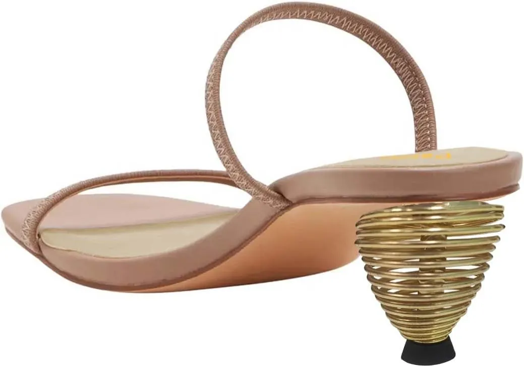 Pazzion Women's Open Toe Metallic Heeled Slides Sandals Two Straps Low Cone Heel Slip On Mules Slippers Basic Indoor Daily Shoes Size 4-16 US