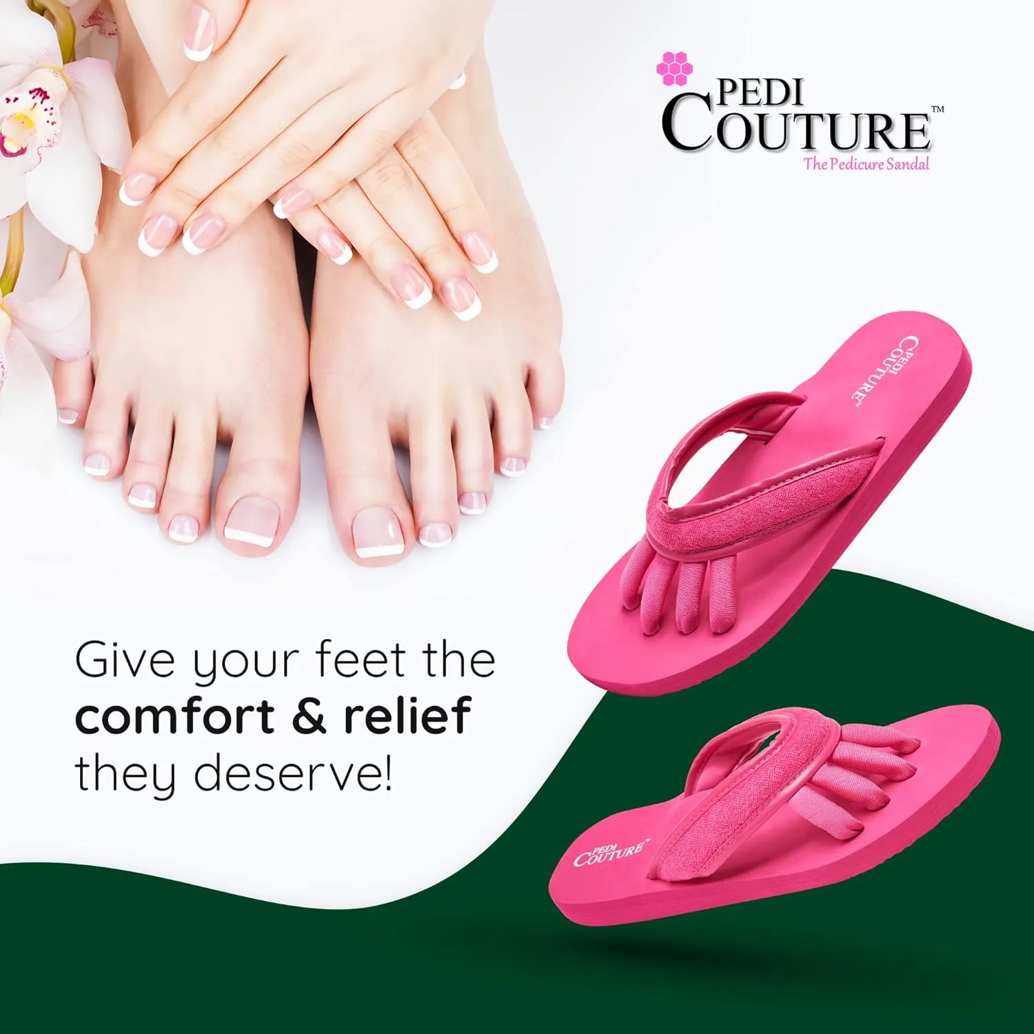 Pedicure Sandals with Built In Toe Separators for Women - Comfortable Spa Style Flip Flops for Home, Salon, Yoga & Gym Use