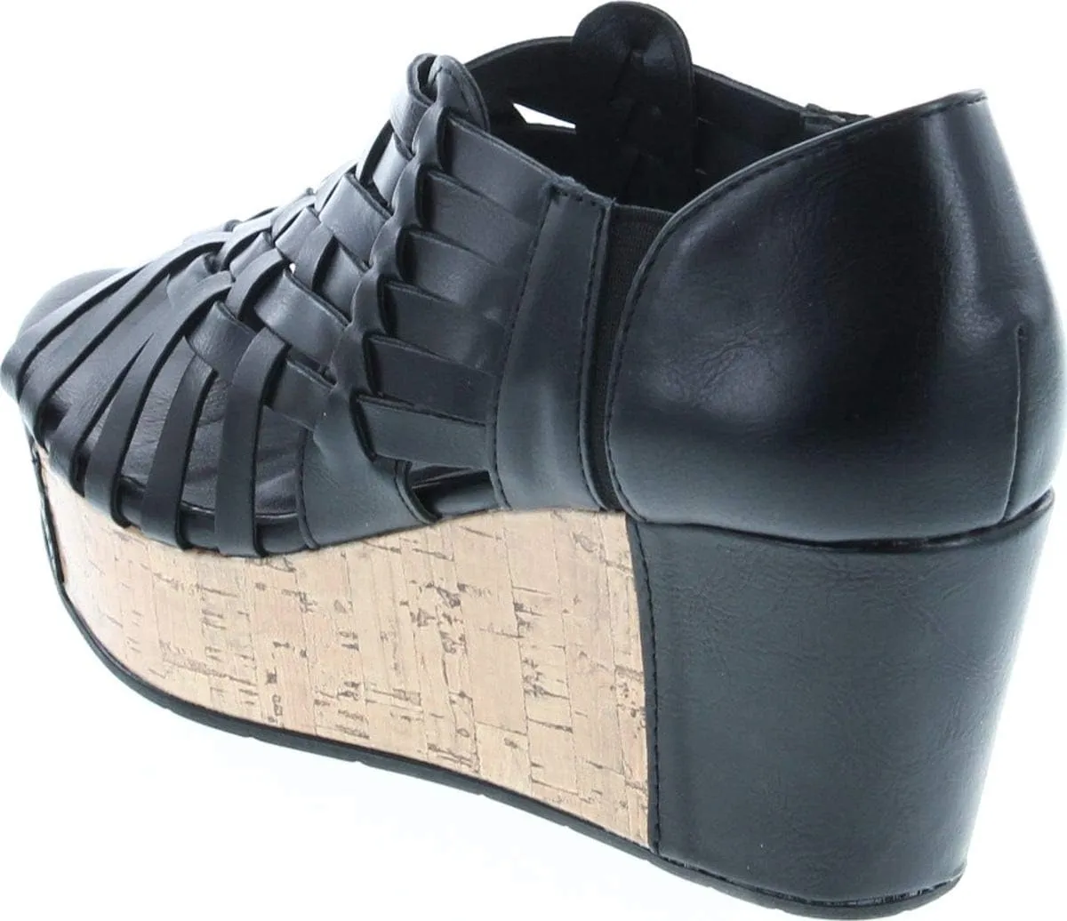 Pierre Dumas Women's Natural-1 Vegan Leather Criss Cross Strappy Wedge Platform Sandals