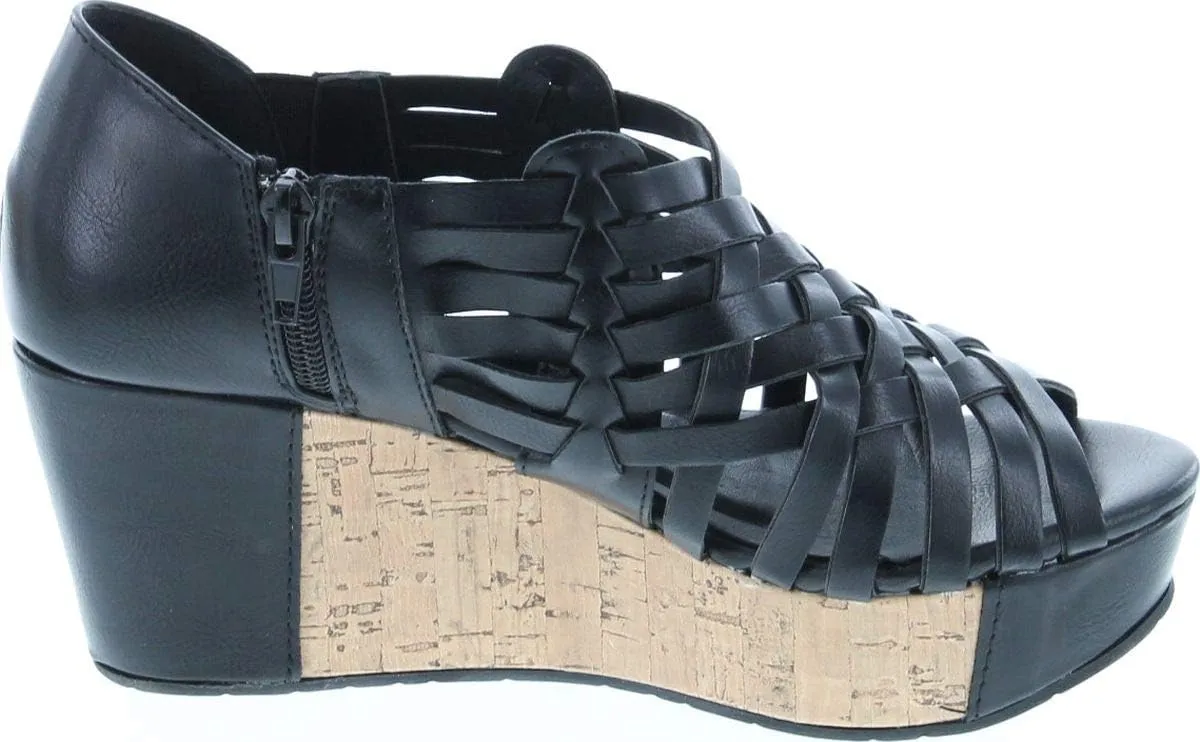 Pierre Dumas Women's Natural-1 Vegan Leather Criss Cross Strappy Wedge Platform Sandals