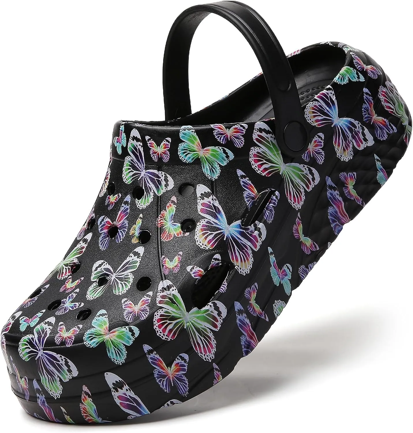 Platform Graphic Clogs for Women: Summer Garden Shoes - Slip On Beach Sandals - Outdoor Water Slippers with Removable Insole